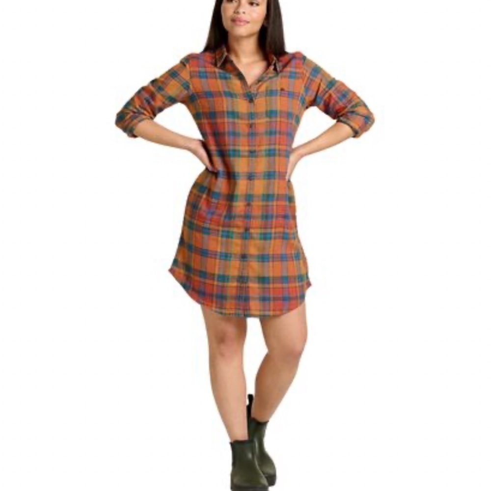 Toad & Co Womens reform flannel long sleeve button front shirt dress XS NWT